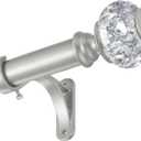 Heavy Duty Curtain Rods for Windows 32 to 58 Inch - 1 Inch Silver Curtain Rod - Adjustable Decorative Drapery Rods with Stacking Tower Translucent Finials and Aluminum Bracket