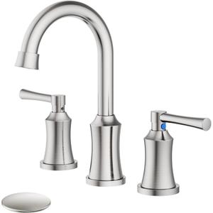 Bathroom Faucet 3 Hole, 8 Inch Widespread Bathroom Faucets with Pop-up Drain and Supply Line, Bathroom Sink Faucet for Sink, Vanity, RV, Brushed Nickel