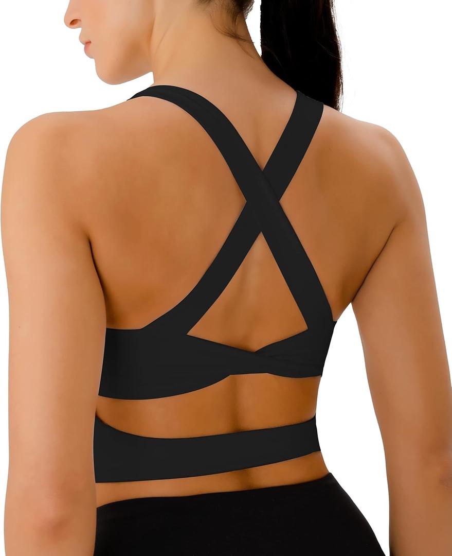 Sports Bras for Women Criss-Cross Back Padded Workout Tank Tops Medium Support Crop Tops for Women (XX-Large, Black)