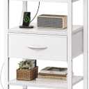SUPERJARE Nightstand with Charging Station, Bed Side Table with Adjustable Fabric Drawer, Night Stand for Bedroom, 3-Tier Storage End Table, for Living Room, White (M (11.8"D x 15.7"W x 23.4"H))