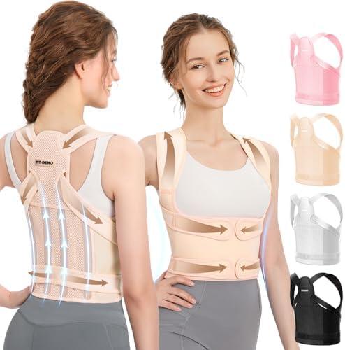 Fit Geno Back Brace Posture Corrector for Men & Women: Shoulder Straightener Adjustable Full Back Support Pain Relief - Scoliosis Hunchback Spine Corrector (Large/X-Large), Beige