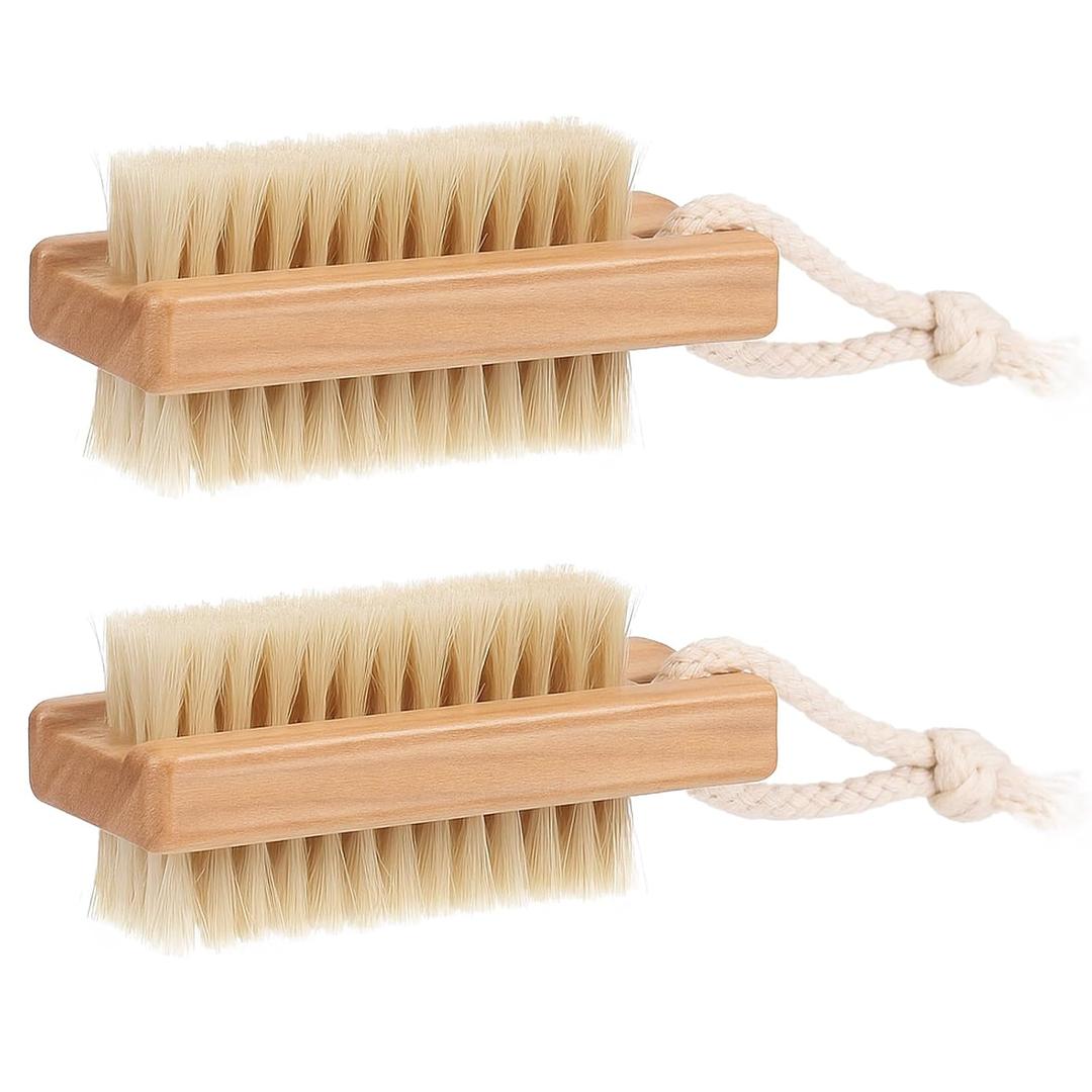 Wooden Nail Brush Set, 1Pcs Nail Scrubber Brush for Cleaning Toes and Fingernails, Two-Side Nail Scrub Brushes with Hanging Rope
