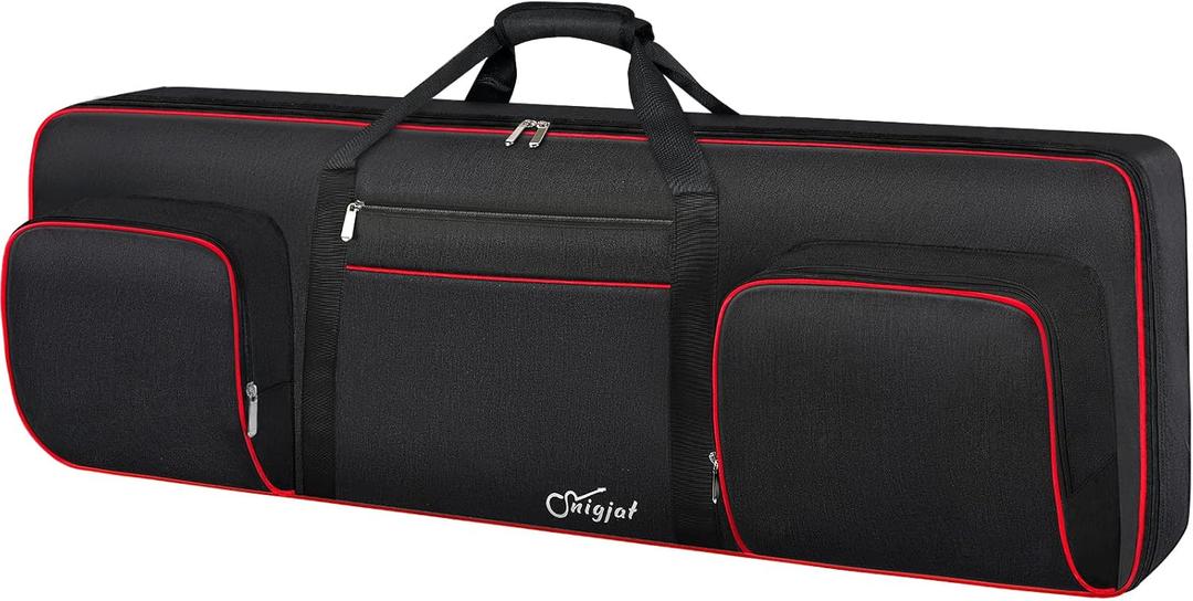 SNIGJAT 76 Key Keyboard Case Soft (Interior: 48.4"x 18"x6.1"), Padded Piano Case with Handle and Adjustable Shoulder Straps, Keyboard Gig Bag with 3 Pockets for Instrument Parts and Accessories (Black+Red)