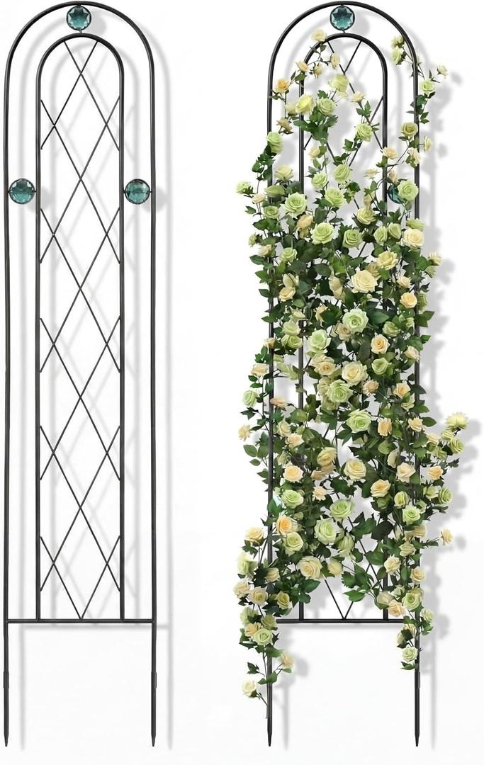 2 Pack 4' H x 10" W Metal Arched Garden Trellis for Potted Climbing Plants Outdoor Rustic Black Coating Iron Wire Lattices Grid Panels for Vine Pergola Cucumbers Vegetables Flower Support, 47.64 H x 10 W inches
