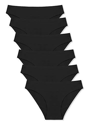 FINETOO 6 Pack Women’s Seamless Hipster Underwear No Show Panties Invisibles Briefs Soft Stretch Bikini Underwears XS-XXL(M) Black