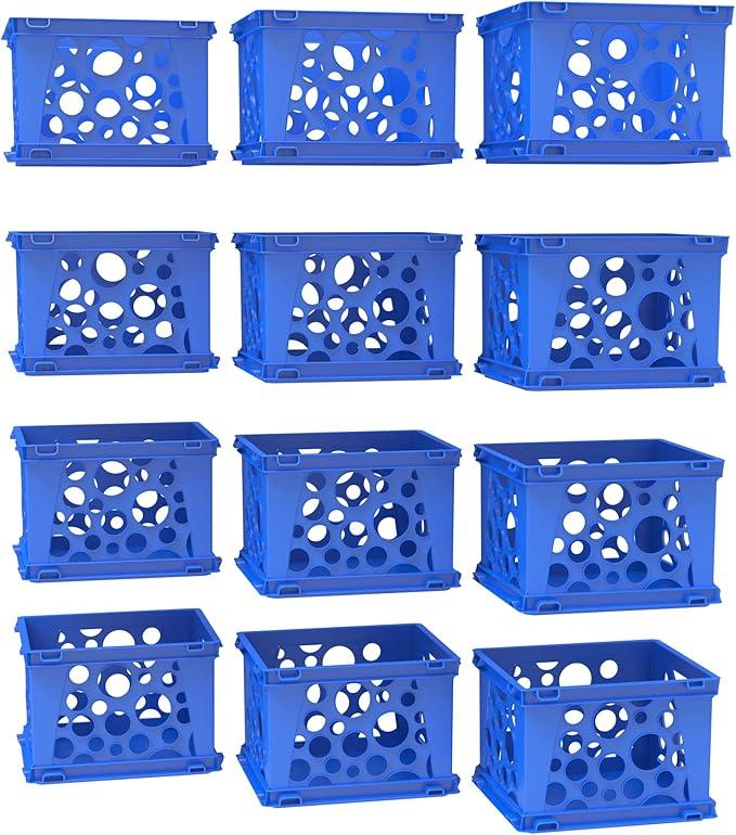 Storex Mini Crates – Stackable Small Storage Crates for Desktop Organization, 9 x 7.75 x 6 inches, School Blue, 12-Pack