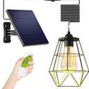 Solar Chandelier Outdoor with 16FT Cord Dusk to Dawn Solar Pendant Light Timer Remote Control Waterproof for Gazebo, Indoor, Yard, Playhouse (Lantern Plus)