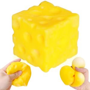 Yellow Cheese Squishy Slow Rising Toy, Soft Squeeze Cheese Block Fidget Toy, Stress Relief Sensory Toy for Kids Adults, Cute Desk Decor & Gift, Easter Basket Stuffers, Office Classroom Fidget Pack