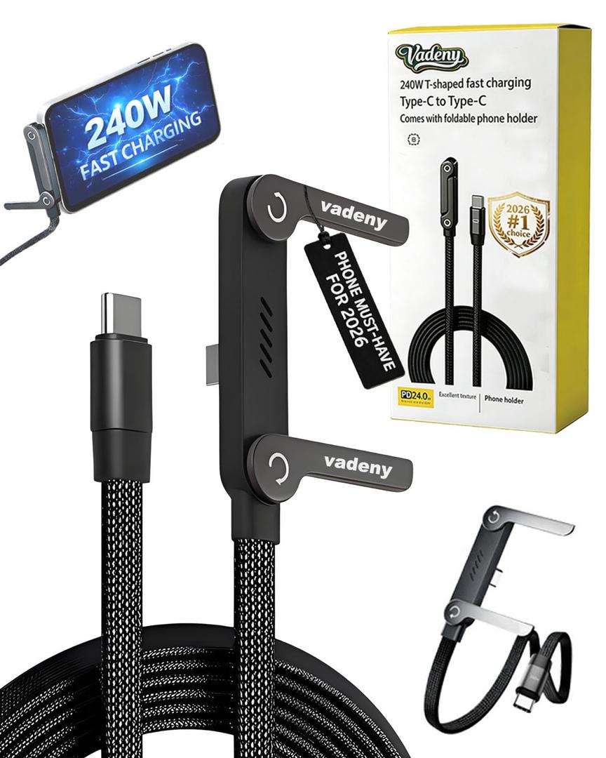 240w USB-C Charge Cable Type-C Invisible Holder Sideways Phone charger with Stand 5 FT Fast Flat Braided Multi Folding Side-Entry Charging Data Cord Foldable 90 degree Right Angle for Phone Tablets
