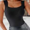 Women's Built-in Bra Tank Top U Neck Seamless Fitted Top Slim Fit Sleeveless Workout Shapewear Outfit, Small Black