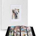 RECUTMS Large Capacity Photo Album 4x6, 600 Photos PU Leather Picture Album with Black Pages, Horizontal & Vertical Pockets, Clear Sleeves Memory Book for Family, Travel, Wedding & Gift (White)