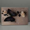 Black Butterfly and White Flower Canvas Wall Art Plant Abstract Texture Picture Butterfly Poster Print Minimalist Painting Decoration For Living Room Bathroom Dining Room Office (12 * 16in Framed)