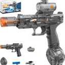2026 Upgraded Edition Electric Water Blaster Stable Shooting Long Range Handheld LED Light Recoil Action Rechargeable Rapid Fire Squirt Gun for Summer Outdoor Backyard Water Games (Black)