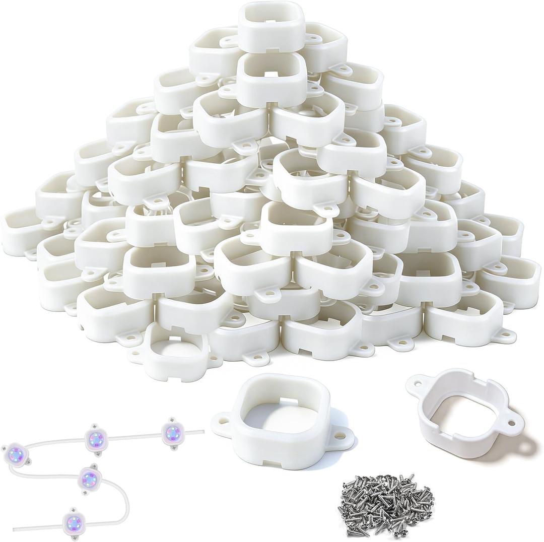 AHKWK 95 Pcs Light Clips for Govee Pro Permanent Outdoor Lights Compatible with Pro H706A H706B H706C Outdoor Decoration and Fixed luminaire Mounting Brackets Screws Kit (White)