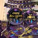 137Pcs New Years Eve Party Supplies Happy New Year 2026 Decorations New Years Eve Decorations Tableware Set with Happy New Year Banner Plates and Napkins
