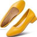 hash bubbie Women's Loafers Slip on Shoes Chunky Low Block Heels Closed Toe Pumps Shoes Office Shoes Ladies Elegant Wedding Dress Shoes 7, Yello