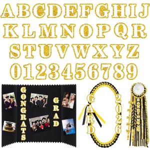 72 Pcs Glitter 2026 Graduation Letters Numbers Cardstock Shiny Crafts Alphabet with Adhesive Dots for Graduation Trifold Photo Board Grad Leis Homecoming Mums DIY Supplies(White Gold)