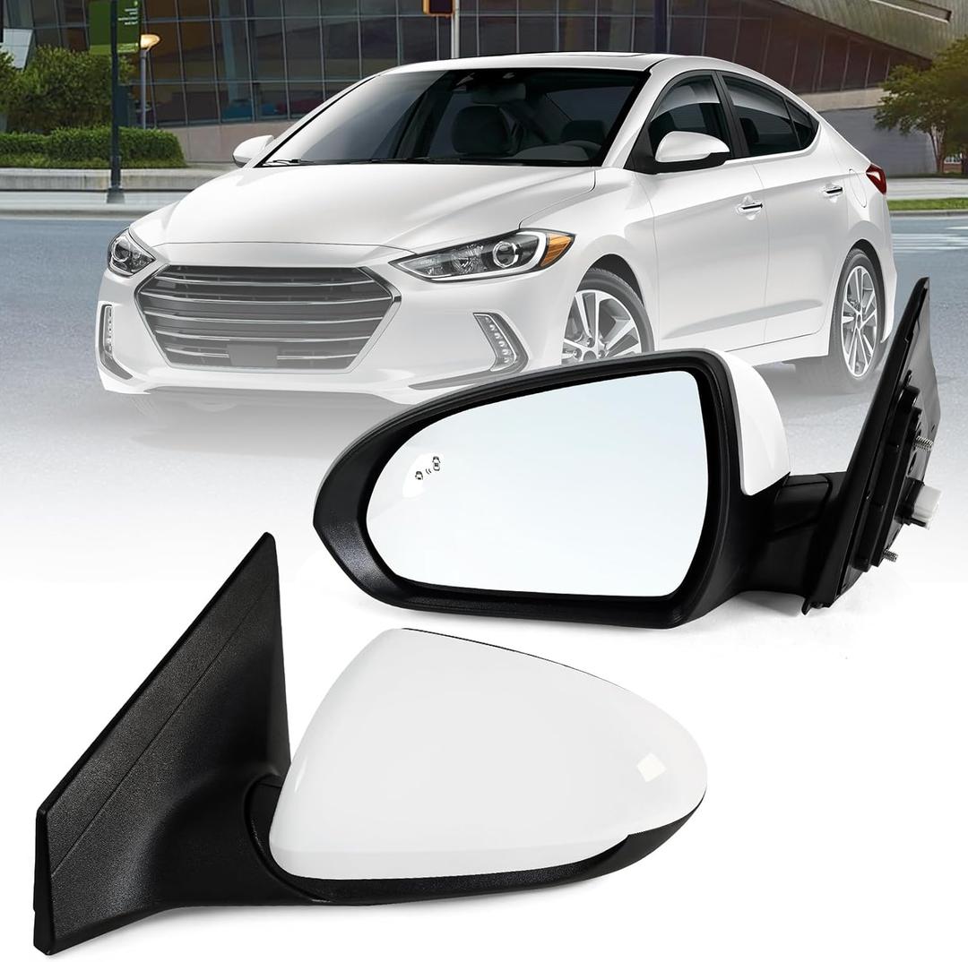 Left Driver Side Mirror Assembly Fits 2017 2018 2019 2020 Hyundai Elantra with Power Glass Heated Turn Signal Blind Spot Detection and Manual Folding Match to White (7Pins)