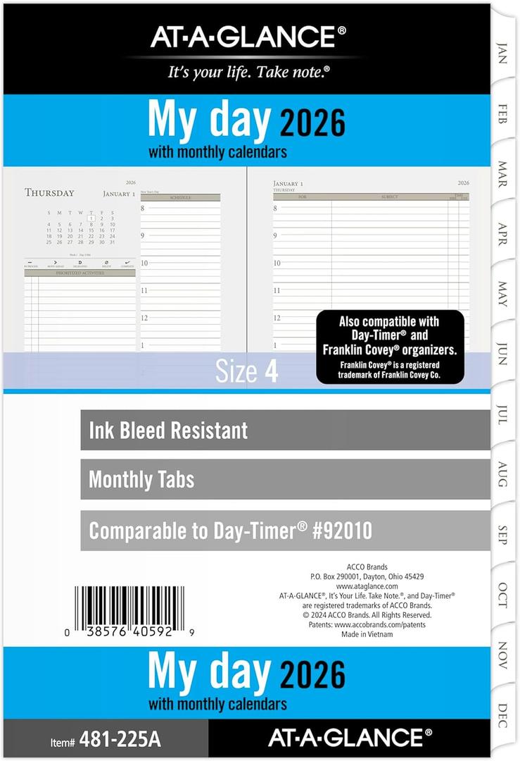 AT-A-GLANCE 2026 Planner, Daily & Monthly, 5-1/2" x 8-1/2", Desk Size 4, Two Page Per Day Refill, Loose-Leaf (481-225A-26)