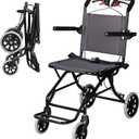 Portable Wheelchair,Lightweight Foldable Transport Chair with Handbrake for Adults and Senoirs