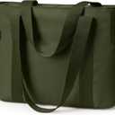 WLLWOO Large Tote Bag, Zipper Shoulder Bag for Women Trolley Sleeve 15.6 Laptop Travel Work Daily Nurse Gym (Army Green)