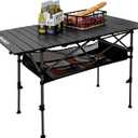 KINGROCK Camping Table Foldable, Height Adjustable Aluminum Roll Up Table with Easy Carry Bag for Outdoor, Camping, Backyard BBQ, Beach and Picnic (Black) (47.2"D x 21.6"W x (19.6-32.6)"H)
