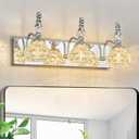 3-Light Vintage Bathroom Vanity Light Fixture Industrial Chrome with Glass Shade Vanity Light Fixtures Over Mirror Glass Bathroom Vanity Lighting Fixtures G9 Bulb Wall Lights