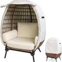 UNARK Outdoor Egg Chair Cover, Wicker Patio Egg Chair Covers Waterproof Roll Up Design with Zipper Dust Protection Weather Resistant, 40L 24W 50H Inches, Beige and Brown