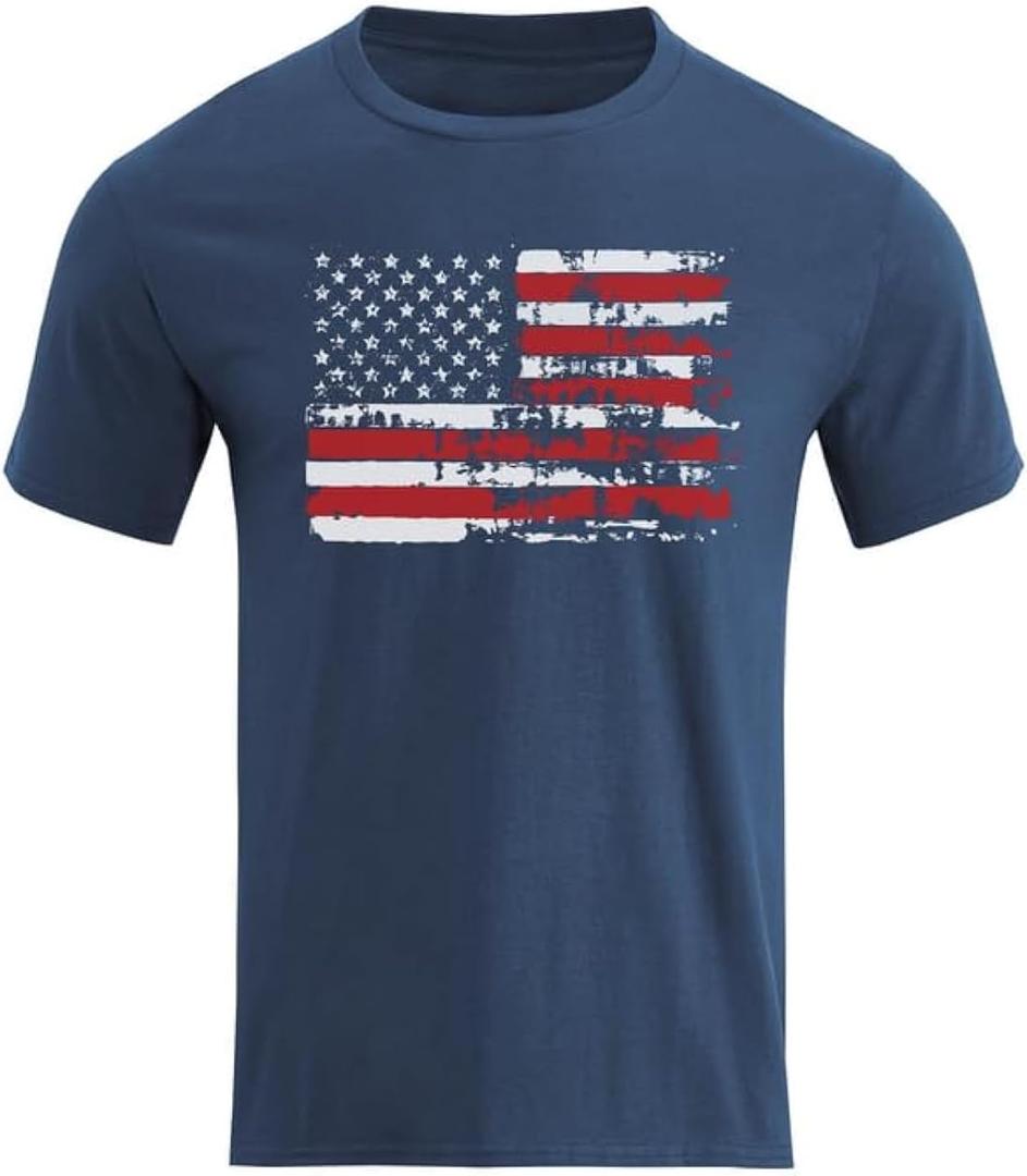 H HYFOL Men's Graphic T-Shirts USA Flag Cotton Short Sleeve American Patriotic Crewneck Casual Regular Tee Shirts (Blue, XXL)