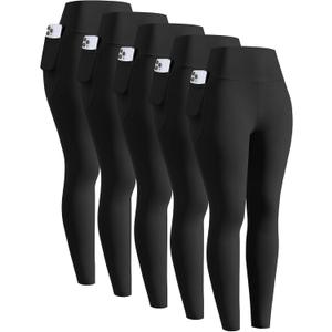 5 Pack Girls' Athletic Leggings, High Waist Leggings for Girls with Pockets, Kids Workout Yoga Pants for Athletic (Medium)