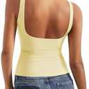 SUUKSESS Women Padded Open Back Boat Neck Tank Tops Double Lined Basic Shirts Size M