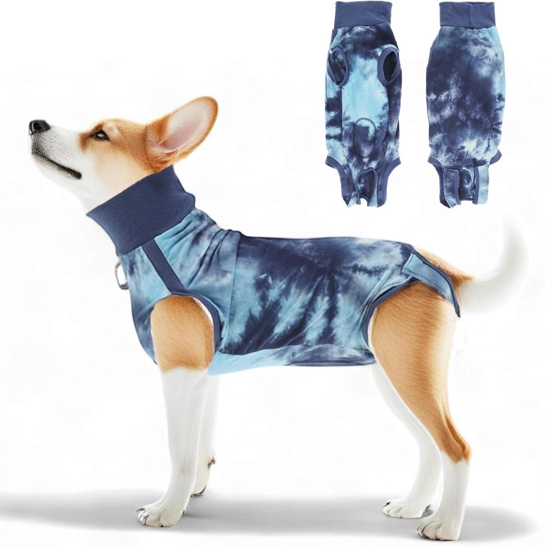 Recovery Suit for Dogs, Dog Onesie Suit for Post-Surgical, Dog Recovery Suit, Dog Clothes for Abdominal Wounds and Skin Conditions, Blue, Small