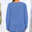 PRETTYGARDEN Women's Knit Fall Sweaters Long Sleeve Pullover Crewneck Split Hem Oversized Tunic Sweater Tops Winter Clothing (Blue, S)