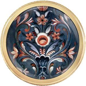 4 Pack Cabinet Knobs Round Matte Golden Drawer Pulls, Norwegian Rosemaling Folk Style Hardware Dresser Knob for Bathroom Kitchen