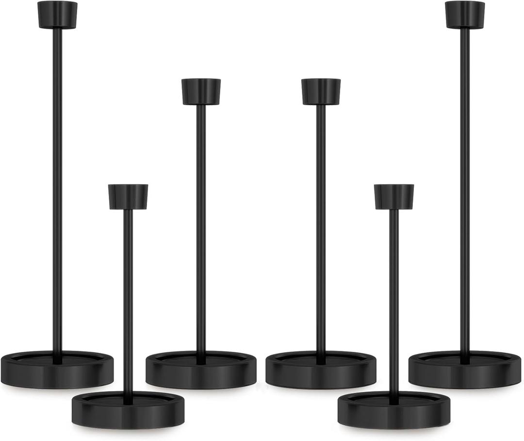 Black Candlestick Holders, Taper Candle Holder Set of 6, Metal Pillar Candle Holder for Table Centerpiece, Modern Candle Stick Holder Decor for Dinner Wedding Party Festival, Housewarming Gift