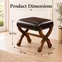 Leather Foot Stool, Genuine Leather Padded Ottoman with Wood Base, Brown, 15.4"D x 18.9"W x 16.5"H