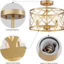 WUZUPS Chandelier 3-Light Vintage Farmhouse Semi-Flush Mount Ceiling Light Lighting Fixture for Foyer Bedroom Hallway Storage Room Kitchen Bathroom, H 9.8" x W 12.4", E12 Base, Gold