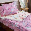 NTBED Unicorn Printed Zipper Bedding Sets Twin Lightweight Microfiber Floral Comforter Set with Fitted Sheet Pillow Covers,Pink