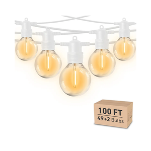 HISTAR 100FT White Outdoor String Lights with 49+2 Led Bulbs, G40 Globe Patio Lights for Backyard Porch Balcony Party Decor