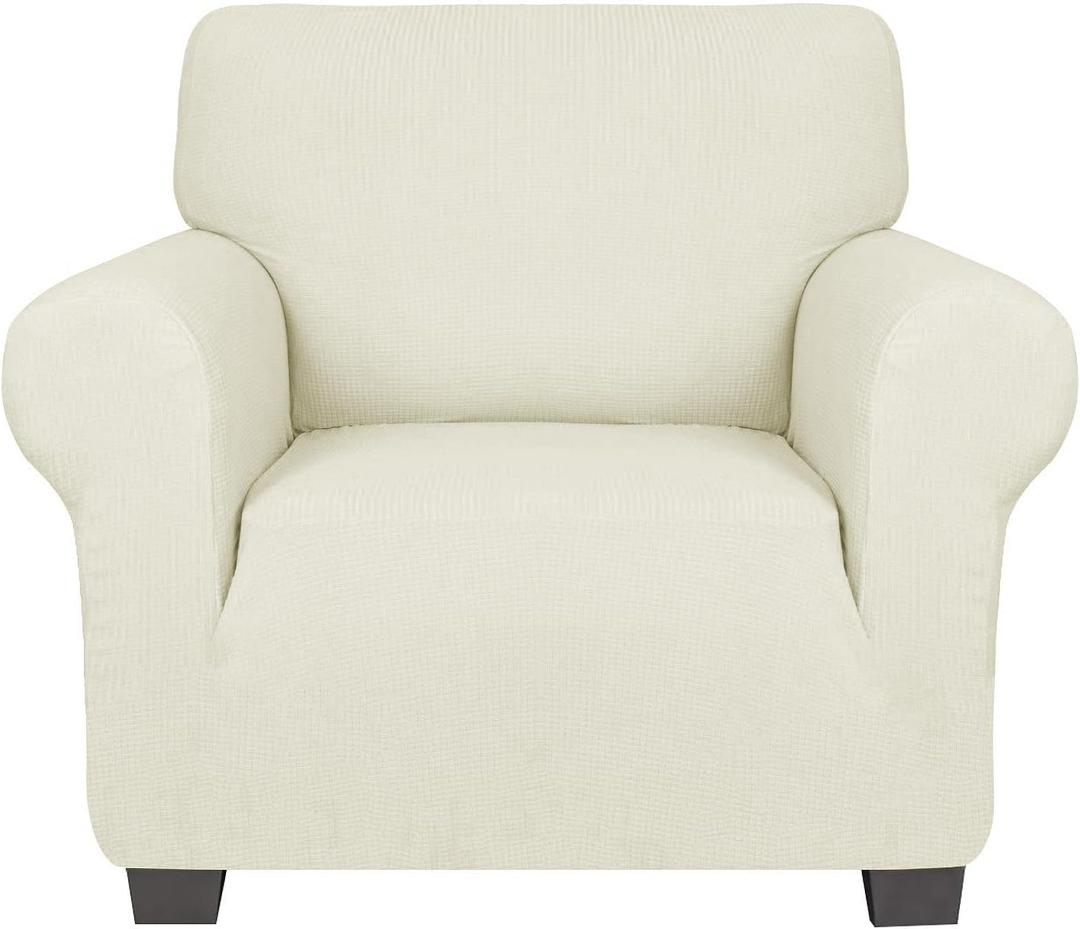 ZNSAYOTX Chair Slipcovers with Arms for Living Room High Stretchy Spandex Pet Friendly Armchair Furniture Protection Covers Washable (Light Beige, Chair) (Small)