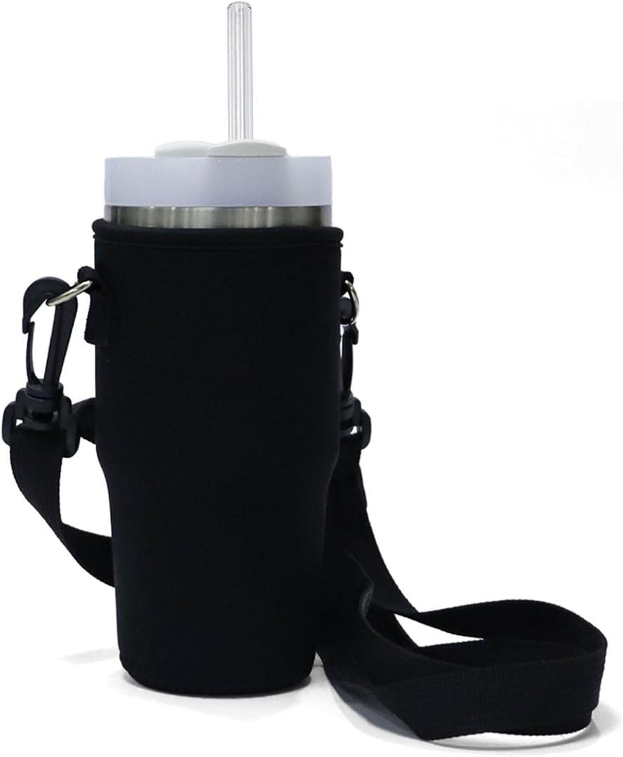 14oz Cup Carrier Bag with Strap, Pouch Bag Compatible with Stanley CUP 14oz, Durable and Portable Cup Holder for Kids, Adjustable Travel Carrying Bag(Black) (1Pack)