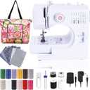 Sewing Machine for Beginners, Electric Mini Portable, 14 Built-in Stitches with Reverse Sewing, 2 Speeds Double Thread with Foot Pedal, Storage Bag, Cotton Fabric and Threads (White)