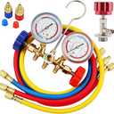 R134A Manifold Gauge Set with R134a Can Tap R134a Quick Coupler, 3 Way AC Diagnostic Manifold Gauge Set for R134a R12 R22 R404a Refrigerant, Automotive AC Gauge Set with 3Ft Charging Hoses