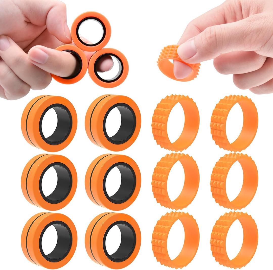 Cevioce Fidget Toys Adults,12 Pcs Magnetic Rings Silicone Spiky Sensory Rings,Fidget Magnetic Spinner Ring for Teens Boys Coolest Texture Autism Stress Relief Toy Birthday Gifts Classroom Prizes Kids