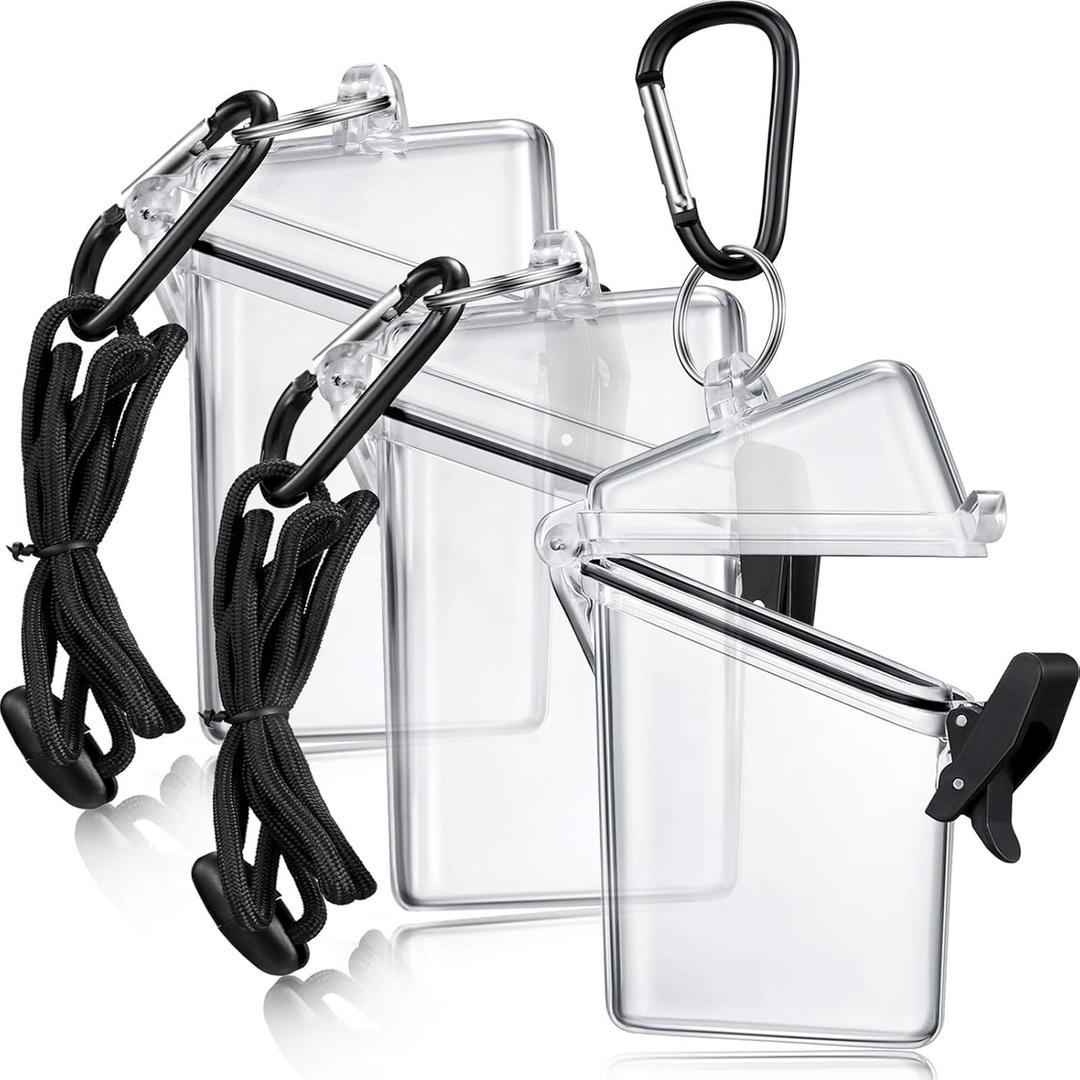 Outus 3 Pack Waterproof ID Badge Holder Case Waterproof Clear Vertical ID Card Holder with Lanyard Carabiner and Keychain Plastic Card Holders Dry Box
