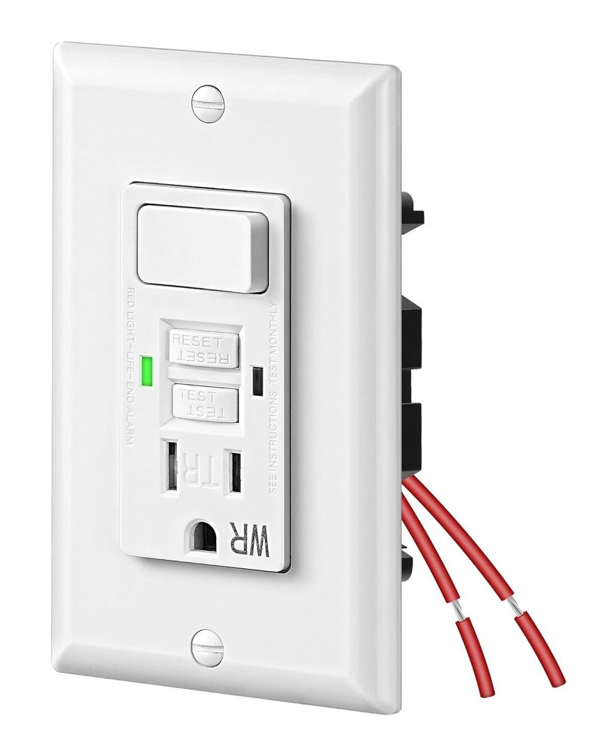 DEWENWILS 15A GFCI Switch Outlet Combo, Tamper-Resistant GFCI Electrical Outlet, 15 Amp GFCI Outlet, Weather Resistant Ground Fault Circuit Interrupter, Self-Test with LED Indicator, ETL Listed, White