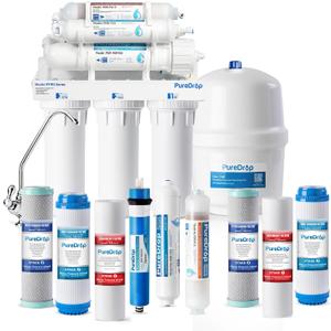 PureDrop RTW5AK SGS-Tested Reverse Osmosis Alkaline Water Filter System, 6 Stage pH+ Alkaline Remineralization Under Sink RO Water Filtration System Plus Extra 3 Filters, 50 GPD