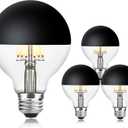 OMED G80 2200K Warm White Anti Glare Half Black Chrome LED Light Bulbs, E26 Dimmable Globe Dipped Edison Bulbs, 6 Watt 600 Lumens Large Black Tipped Round Bulbs for Bedroom, Living Room, 4 Pack
