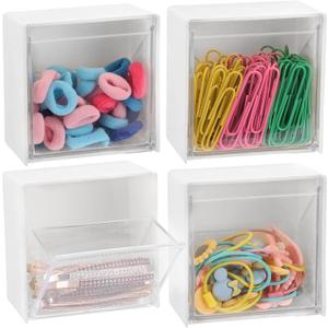 Tecbeauty 4PCS Cotton Pads Holder Dispenser, Wall Mounted Cotton Ball Organizers and Storage Box Rounds Jar Containers for Cotton Ball, Floss, Hairpin, Rubber Band, Clip3.35in x1.8in x3.35in