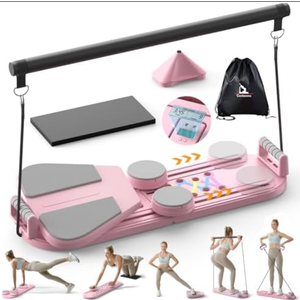 Canlanmu Pilates Board,Multifunctional Rebound Abdominal Board,Foldable Pilates Reformer Set, Ab Core Trainer Machine,Ab Exercise Board,Abs Workout Equipment for Women Home Gym Equipment,Rose Red